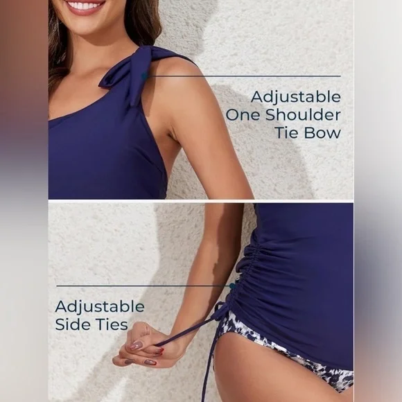 Maternity One Shoulder Bow Tie Bathing Suit Water Drop Back Pregnancy Small Blue - Picture 4 of 6